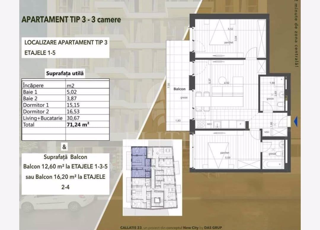 Apartament 3 camere în zona SEMICENTRALA-1013162