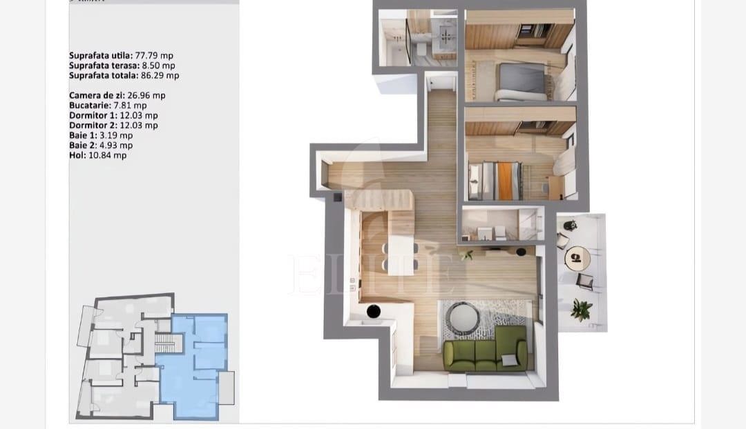 Apartament 3 camere în zona SEMICENTRALA-1146326