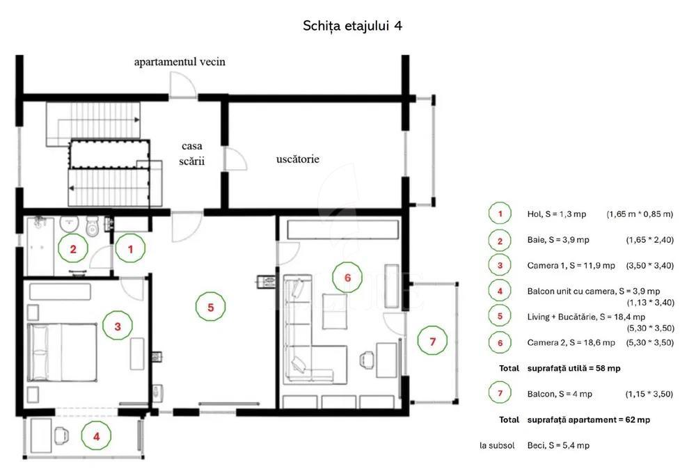 Apartament 2 camere în zona STRAZII MUNCITORILOR-1198899