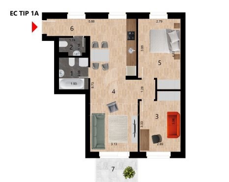 Apartament 3 camere în zona FRUNZISULUI-1210060